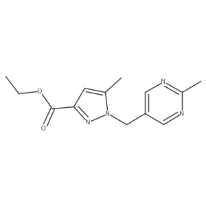 Ethyl 5-methyl-1-((2-methylpyrimidin-5-yl)methyl)-1H-pyrazole-3-carboxylate结构式