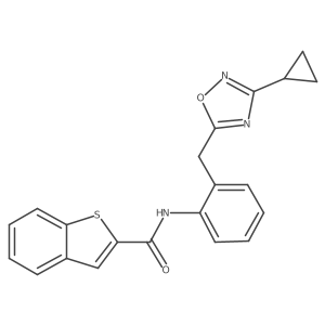 N-(2-((3-cyclopropyl-1,2,4-oxadiazol-5-yl)methyl)phenyl)benzo[b]thiophene-2-carboxamide结构式
