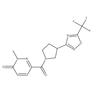 2-methyl-6-(3-(5-(trifluoromethyl)-1,2,4-oxadiazol-3-yl)pyrrolidine-1-carbonyl)pyridazin-3(2H)-one结构式