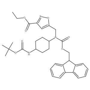 Ethyl 5-[[9H-fluoren-9-ylmethoxycarbonyl-[4-[(2-methylpropan-2-yl)oxycarbonylamino]cyclohexyl]amino]methyl]-1,2-oxazole-3-carboxylate结构式