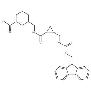 rac-3-({[(1R,2S)-2-[({[(9H-fluoren-9-yl)methoxy]carbonyl}amino)methyl]cyclopropyl]formamido}methyl)cyclohexane-1-carboxylic acid结构式
