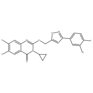 2-({[3-(3-Bromo-4-fluorophenyl)-1,2,4-oxadiazol-5-yl]methyl}sulfanyl)-3-cyclopropyl-6,7-difluoro-3,4-dihydroquinazolin-4-one Structure