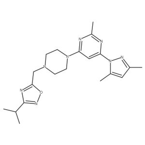 4-(3,5-dimethyl-1H-pyrazol-1-yl)-2-methyl-6-(4-{[3-(propan-2-yl)-1,2,4-oxadiazol-5-yl]methyl}piperazin-1-yl)pyrimidine结构式
