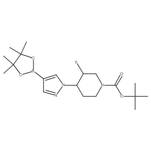 tert-Butyl 3-fluoro-4-(4-(4,4,5,5-tetramethyl-1,3,2-dioxaborolan-2-yl)-1H-pyrazol-1-yl)piperidine-1-carboxylate Structure