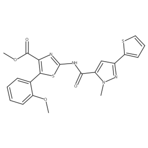 methyl 5-(2-methoxyphenyl)-2-({[1-methyl-3-(thiophen-2-yl)-1H-pyrazol-5-yl]carbonyl}amino)-1,3-thiazole-4-carboxylate Structure