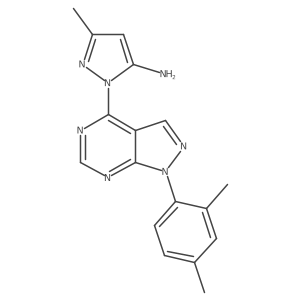 1-[1-(2,4-dimethylphenyl)-1H-pyrazolo[3,4-d]pyrimidin-4-yl]-3-methyl-1H-pyrazol-5-amine结构式