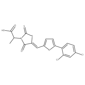 (E)-2-(5-((5-(2,4-dichlorophenyl)furan-2-yl)methylene)-4-oxo-2-thioxothiazolidin-3-yl)propanoic acid Structure