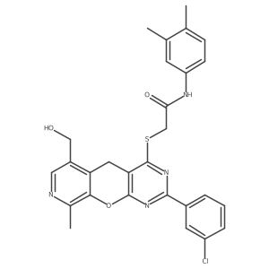 2-((2-(3-chlorophenyl)-6-(hydroxymethyl)-9-methyl-5H-pyrido[4',3':5,6]pyrano[2,3-d]pyrimidin-4-yl)thio)-N-(3,4-dimethylphenyl)acetamide结构式