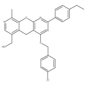 (7-{[(4-Chlorophenyl)methyl]sulfanyl}-5-(4-ethylphenyl)-14-methyl-2-oxa-4,6,13-triazatricyclo[8.4.0.0^{3,8}]tetradeca-1(10),3(8),4,6,11,13-hexaen-11-yl)methanol结构式