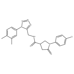 1-(4-chlorophenyl)-N-((1-(3,4-dimethylphenyl)-1H-tetrazol-5-yl)methyl)-5-oxopyrrolidine-3-carboxamide结构式
