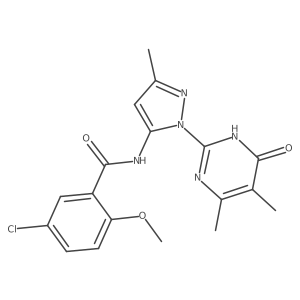 5-chloro-N-(1-(4,5-dimethyl-6-oxo-1,6-dihydropyrimidin-2-yl)-3-methyl-1H-pyrazol-5-yl)-2-methoxybenzamide结构式