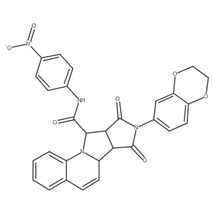 (10S,11R,15S,16R)-13-(2,3-dihydro-1,4-benzodioxin-6-yl)-N-(4-nitrophenyl)-12,14-dioxo-1,13-diazatetracyclo[8.6.0.02,7.011,15]hexadeca-2,4,6,8-tetraene-16-carboxamide结构式