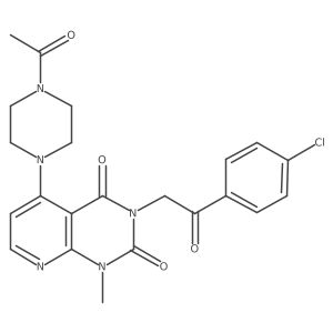 CC(=O)N1CCN(c2ccnc3c2c(=O)n(CC(=O)c2ccc(Cl)cc2)c(=O)n3C)CC1结构式
