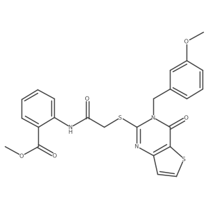 Methyl 2-[({[3-(3-methoxybenzyl)-4-oxo-3,4-dihydrothieno[3,2-d]pyrimidin-2-yl]sulfanyl}acetyl)amino]benzoate结构式