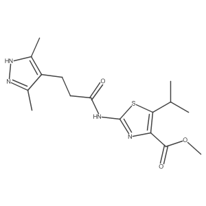 methyl 2-{[3-(3,5-dimethyl-1H-pyrazol-4-yl)propanoyl]amino}-5-(propan-2-yl)-1,3-thiazole-4-carboxylate结构式