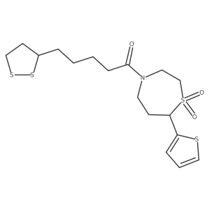 1-(1,1-Dioxido-7-(thiophen-2-yl)-1,4-thiazepan-4-yl)-5-(1,2-dithiolan-3-yl)pentan-1-one结构式