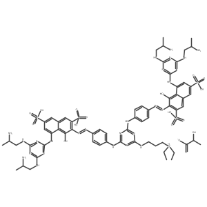 3-[[4,6-Bis[4-[[8-[[4,6-bis(2-aminopropylamino)-1,3,5-triazin-2-yl]amino]-1-hydroxy-3,6-disulfonaphthalen-2-yl]diazenyl]anilino]-1,3,5-triazin-2-yl]amino]propyl-diethylazanium;2-hydroxypropanoate结构式