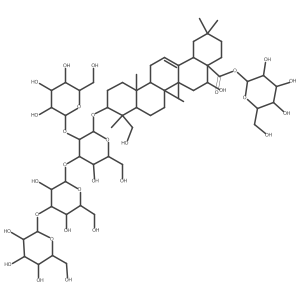 Olean-12-en-28-oic acid, 3-[(O-I(2)-D-glucopyranosyl-(1a2)-O-[O-I(2)-D-glucopyranosyl-(1a3)-I(2)-D-glucopyranosyl-(1a3)]-I(2)-D-glucopyranosyl)oxy]-16,23-dihydroxy-, I(2)-D-glucopyranosyl ester, (3I(2),4I+/-,16I+/-)-结构式