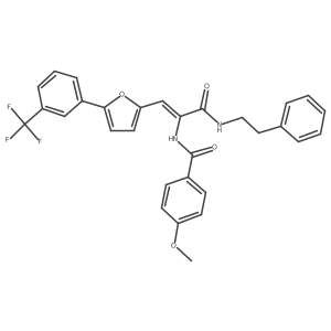 4-methoxy-N-[(1Z)-3-oxo-3-[(2-phenylethyl)amino]-1-{5-[3-(trifluoromethyl)phenyl]furan-2-yl}prop-1-en-2-yl]benzamide结构式