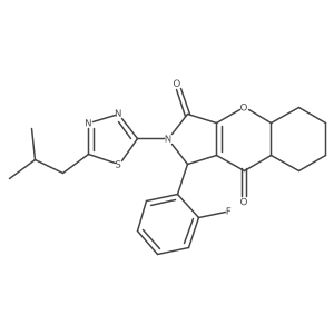 1-(2-fluorophenyl)-2-[5-(2-methylpropyl)-1,3,4-thiadiazol-2-yl]-4a,5,6,7,8,8a-hexahydro-1H-chromeno[2,3-c]pyrrole-3,9-dione结构式