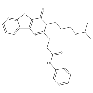 2-({4-oxo-3-[3-(propan-2-yloxy)propyl]-3,4-dihydro[1]benzofuro[3,2-d]pyrimidin-2-yl}sulfanyl)-N-phenylacetamide结构式