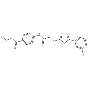 Ethyl 4-(2-((5-(3-bromophenyl)oxazol-2-yl)thio)acetamido)benzoate Structure
