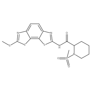1-(methylsulfonyl)-N-(7-(methylthio)benzo[1,2-d:4,3-d']bis(thiazole)-2-yl)piperidine-2-carboxamide结构式