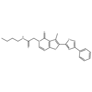 N-butyl-2-(5-methyl-4-oxo-6-(3-phenyl-1,2,4-oxadiazol-5-yl)thieno[2,3-d]pyrimidin-3(4H)-yl)acetamide结构式