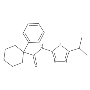 N-(5-isopropyl-1,3,4-thiadiazol-2-yl)-4-phenyltetrahydro-2H-pyran-4-carboxamide结构式