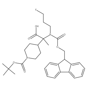 2-{1-[(tert-butoxy)carbonyl]piperidin-4-yl}-2-({[(9H-fluoren-9-yl)methoxy]carbonyl}(3-fluoropropyl)amino)propanoic acid结构式
