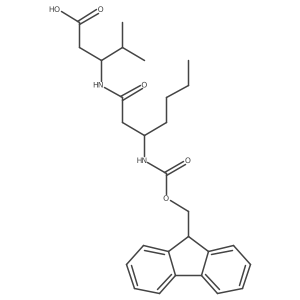3-[(3R)-3-({[(9H-fluoren-9-yl)methoxy]carbonyl}amino)heptanamido]-4-methylpentanoic acid Structure