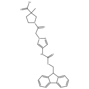 1-{2-[4-({[(9H-fluoren-9-yl)methoxy]carbonyl}amino)-1H-pyrazol-1-yl]acetyl}-3-methylpyrrolidine-3-carboxylic acid结构式