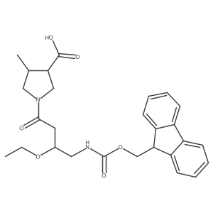 rac-(3R,4R)-1-[3-ethoxy-4-({[(9H-fluoren-9-yl)methoxy]carbonyl}amino)butanoyl]-4-methylpyrrolidine-3-carboxylic acid结构式