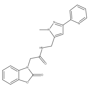 N-{[1-methyl-3-(pyridin-2-yl)-1H-pyrazol-5-yl]methyl}-2-(2-oxo-2,3-dihydro-1,3-benzoxazol-3-yl)acetamide结构式
