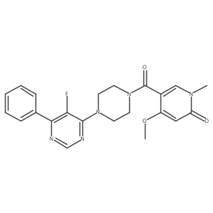 5-[4-(5-Fluoro-6-phenylpyrimidin-4-yl)piperazine-1-carbonyl]-4-methoxy-1-methylpyridin-2-one结构式