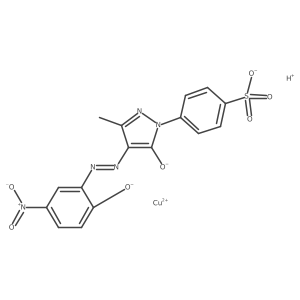 Cc1nn(-c2ccc(S(=O)(=O)[O-])cc2)c([O-])c1N=Nc1cc([N+](=O)[O-])ccc1[O-].[Cu+2].[H+]结构式