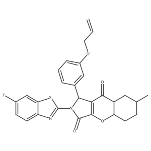 2-(6-fluoro-1,3-benzothiazol-2-yl)-7-methyl-1-(3-prop-2-enoxyphenyl)-4a,5,6,7,8,8a-hexahydro-1H-chromeno[2,3-c]pyrrole-3,9-dione结构式