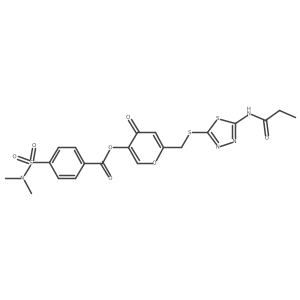 4-oxo-6-(((5-propionamido-1,3,4-thiadiazol-2-yl)thio)methyl)-4H-pyran-3-yl 4-(N,N-dimethylsulfamoyl)benzoate Structure