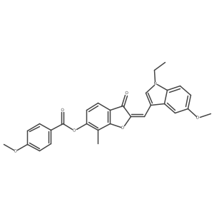 (2E)-2-[(1-ethyl-5-methoxy-1H-indol-3-yl)methylidene]-7-methyl-3-oxo-2,3-dihydro-1-benzofuran-6-yl 4-methoxybenzoate Structure