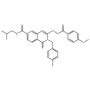 N-isobutyl-2-((2-(4-methoxyphenyl)-2-oxoethyl)thio)-3-(4-methylbenzyl)-4-oxo-3,4-dihydroquinazoline-7-carboxamide结构式