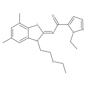 (E)-N-(3-(2-ethoxyethyl)-5,7-dimethylbenzo[d]thiazol-2(3H)-ylidene)-1-ethyl-1H-pyrazole-5-carboxamide结构式