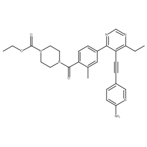 Ethyl 4-(4-(5-((6-aminopyridin-3-yl)ethynyl)-6-ethylpyrimidin-4-yl)-2-methylbenzoyl)piperazine-1-carboxylate Structure