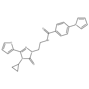 N-{2-[4-cyclopropyl-3-(furan-2-yl)-5-oxo-4,5-dihydro-1H-1,2,4-triazol-1-yl]ethyl}-4-(1H-pyrrol-1-yl)benzamide结构式