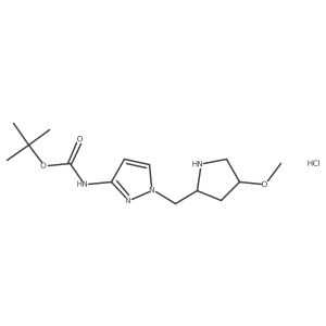 tert-butyl N-(1-{[(2S,4S)-4-methoxypyrrolidin-2-yl]methyl}-1H-pyrazol-3-yl)carbamate hydrochloride结构式