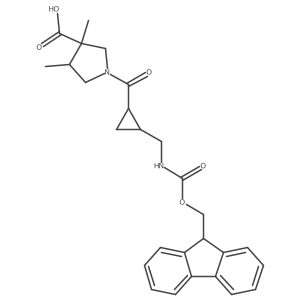 rac-(3R,4R)-1-{2-[({[(9H-fluoren-9-yl)methoxy]carbonyl}amino)methyl]cyclopropanecarbonyl}-3,4-dimethylpyrrolidine-3-carboxylic acid结构式