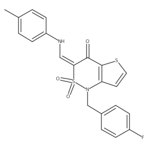 (3Z)-1-(4-fluorobenzyl)-3-{[(4-methylphenyl)amino]methylene}-1H-thieno[3,2-c][1,2]thiazin-4(3H)-one 2,2-dioxide结构式