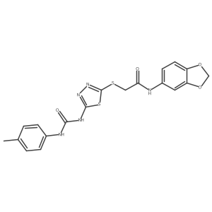 N-(benzo[d][1,3]dioxol-5-yl)-2-((5-(3-(p-tolyl)ureido)-1,3,4-thiadiazol-2-yl)thio)acetamide结构式