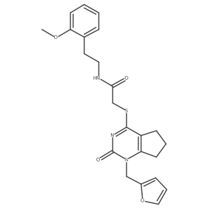 2-((1-(furan-2-ylmethyl)-2-oxo-2,5,6,7-tetrahydro-1H-cyclopenta[d]pyrimidin-4-yl)thio)-N-(2-methoxyphenethyl)acetamide结构式