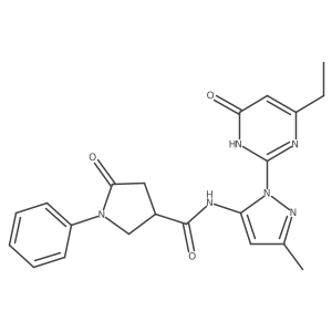 N-(1-(4-ethyl-6-oxo-1,6-dihydropyrimidin-2-yl)-3-methyl-1H-pyrazol-5-yl)-5-oxo-1-phenylpyrrolidine-3-carboxamide Structure