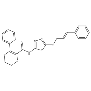 3-phenyl-N-[(2Z)-5-{[(2E)-3-phenylprop-2-en-1-yl]sulfanyl}-1,3,4-thiadiazol-2(3H)-ylidene]-5,6-dihydro-1,4-oxathiine-2-carboxamide Structure